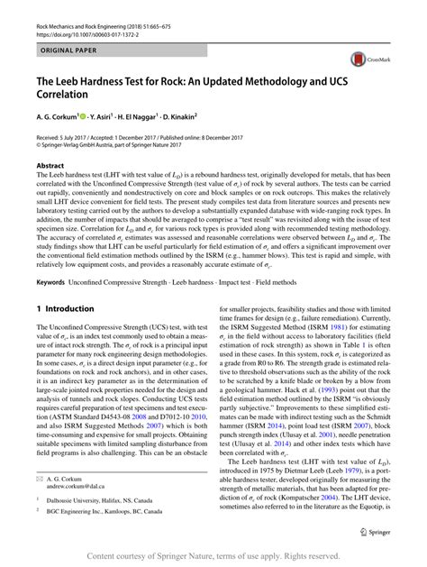 The Leeb Hardness Test for Rock: An Updated Methodology and 